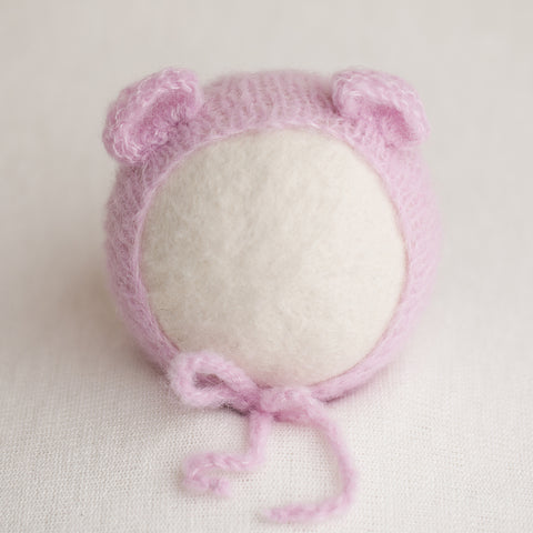 Newborn Alpaca Bear Bonnet: Pink