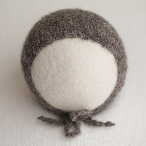 Newborn Alpaca Plain Knit Bonnet: Grey