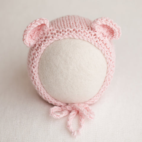 Newborn Knitted Bonnet - Soft Pink 2812