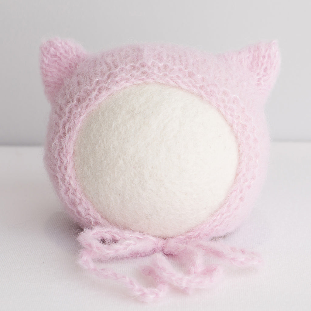 Newborn Alpaca Kitten Knit Bonnet: Pink