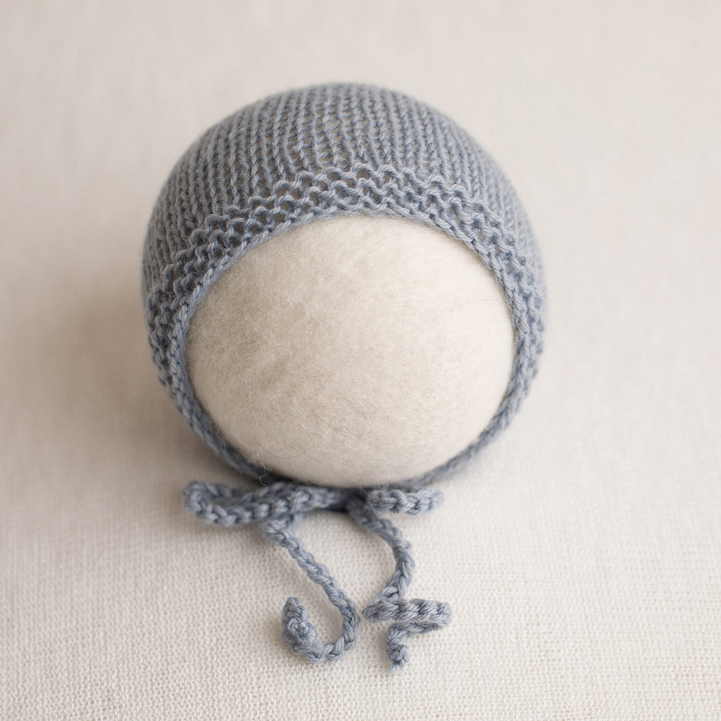 Newborn Knitted Bonnet - Blue/Grey