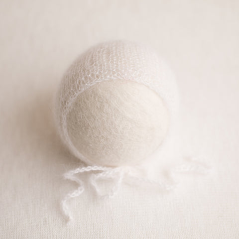 Newborn Knitted Bonnet - Silk & Mohair White