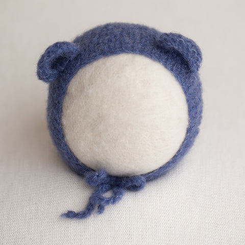 Newborn Alpaca Bear Bonnet: Denim Blue