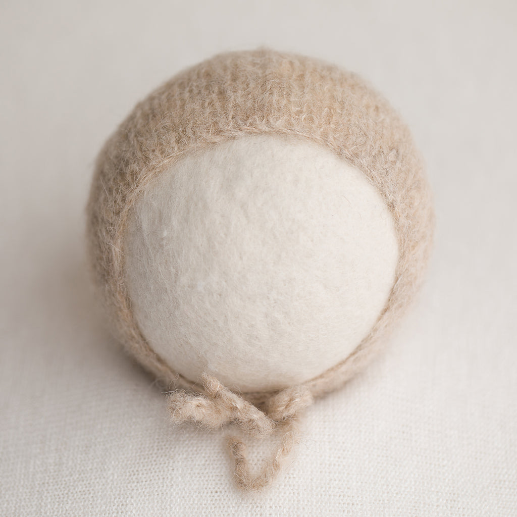 Newborn Alpaca Plain Knit Bonnet: Light Beige