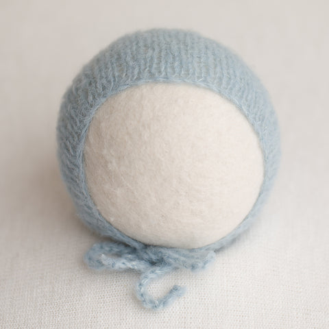 Newborn Alpaca Plain Knit Bonnet: Light Grey Blue