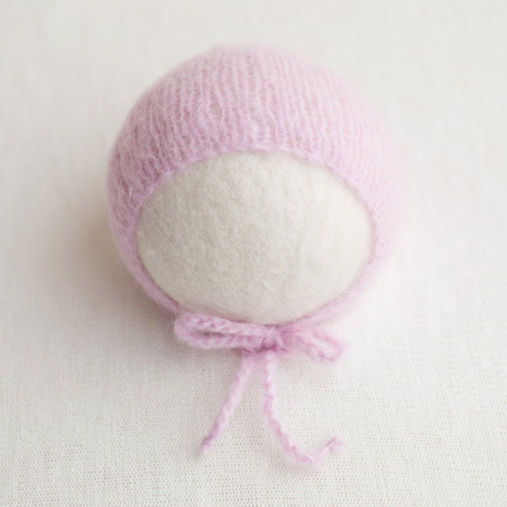 Newborn Alpaca Plain Knit Bonnet: Pink