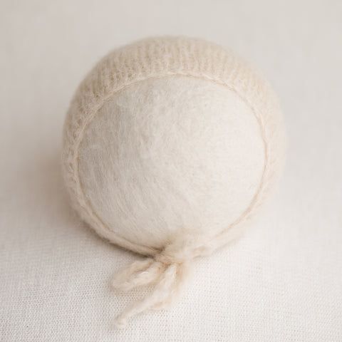 Newborn Alpaca Plain Knit Bonnet: Off White