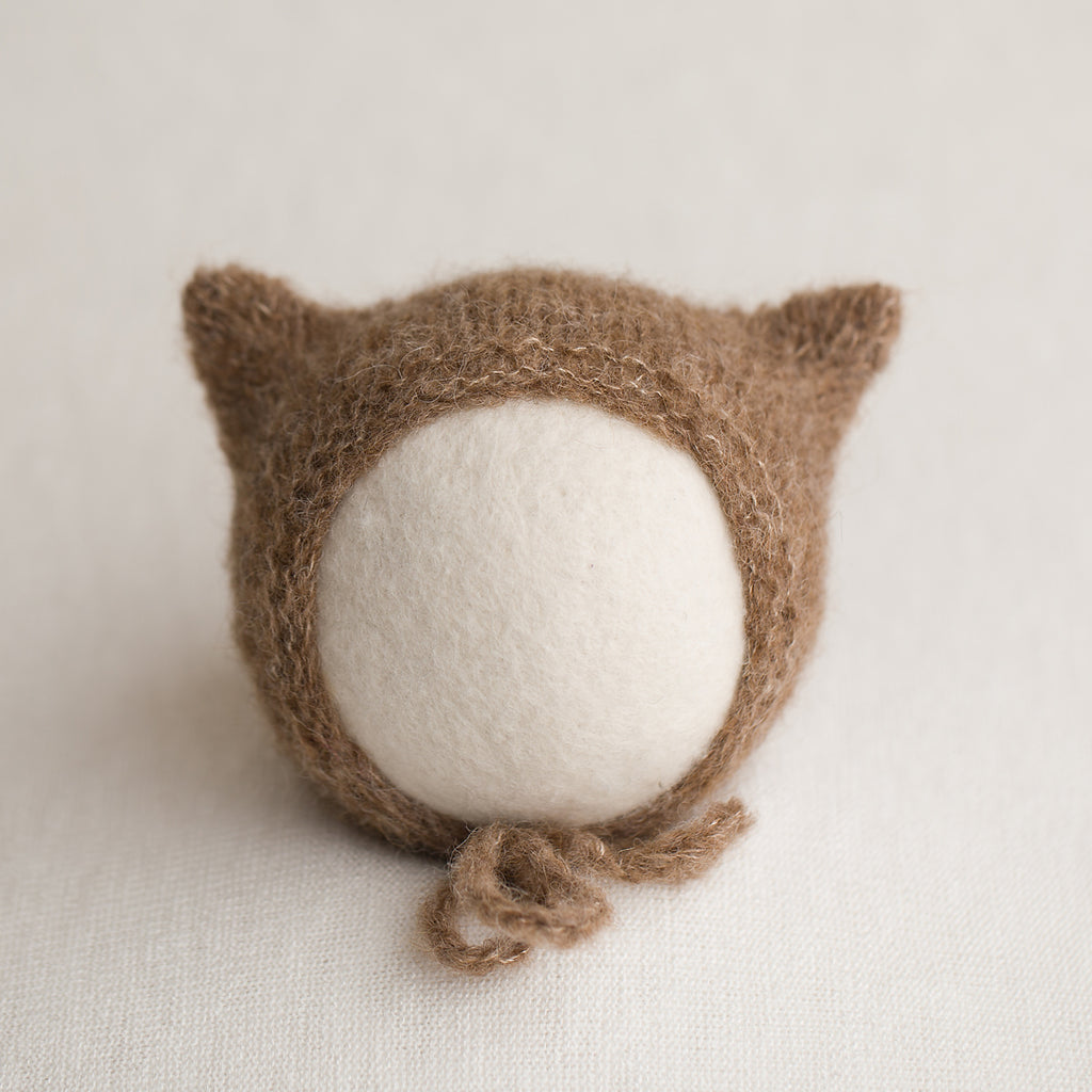 Newborn Alpaca Kitten Knit Bonnet: Fawn