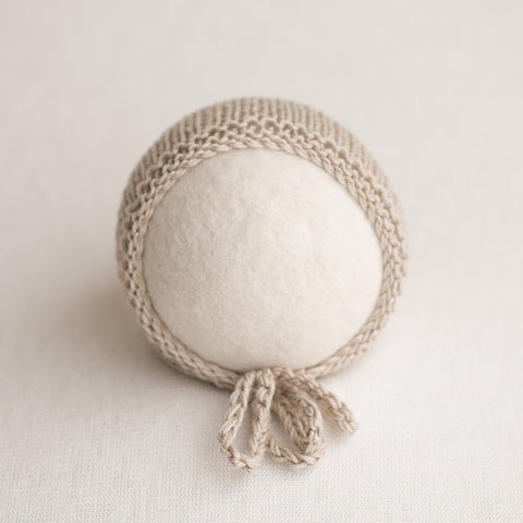 Newborn Knitted Bonnet - Natural (7146)