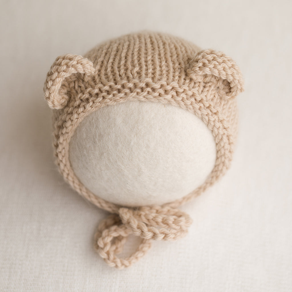 Newborn Knitted Bonnet - Light Beige Mix 0206
