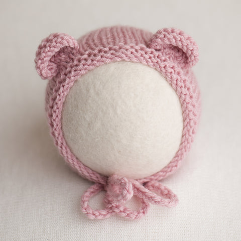 Newborn Knitted Bonnet - Dusty Pink (DM33)