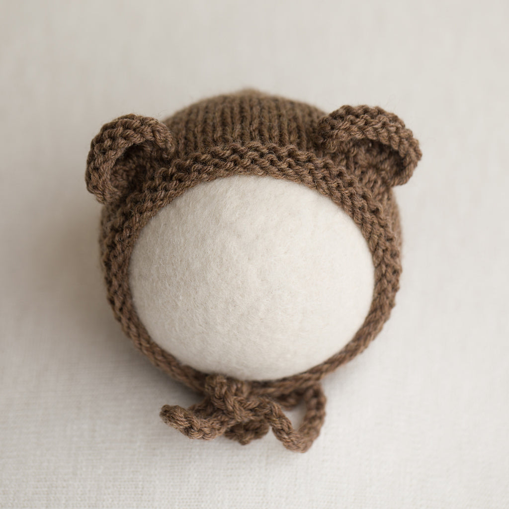 Newborn Knitted Bonnet - Walnut Heather (862)