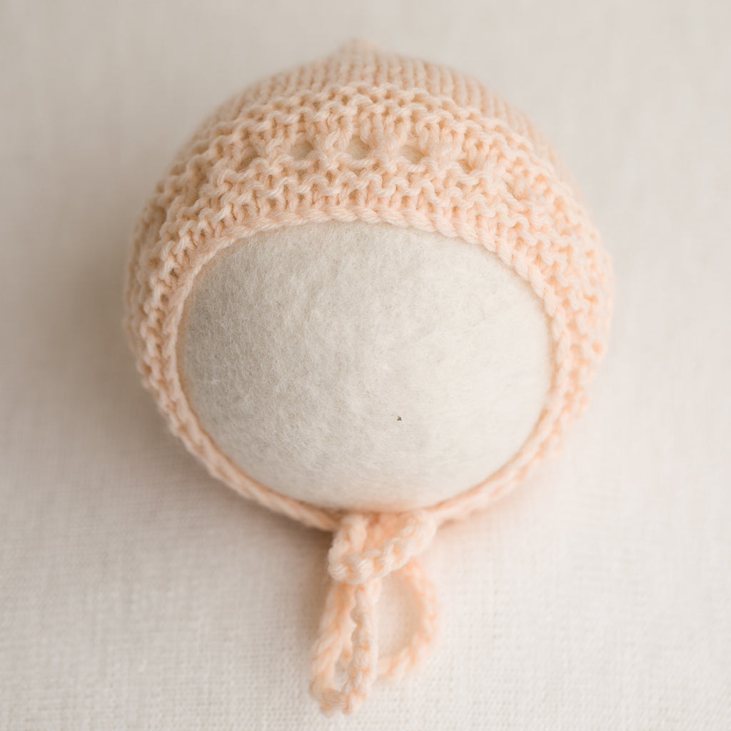 Newborn Knitted Bonnet - Peach