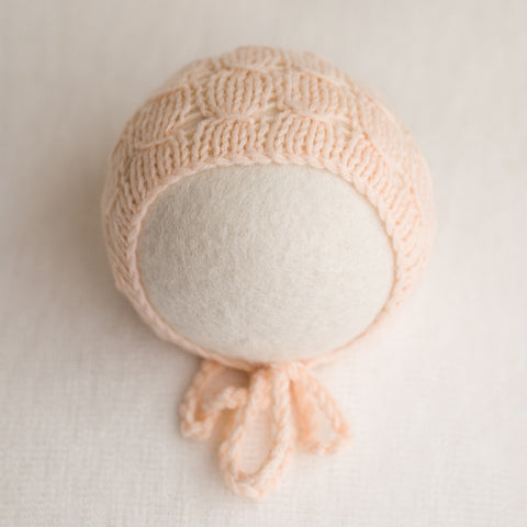 Newborn Knitted Bonnet - Peach 2