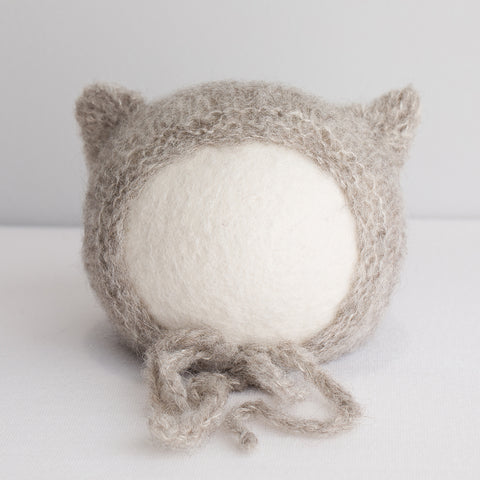 Newborn Alpaca Kitten Knit Bonnet: Warm Grey