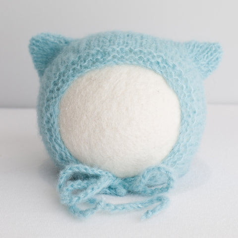Newborn Alpaca Kitten Knit Bonnet: Sea Green