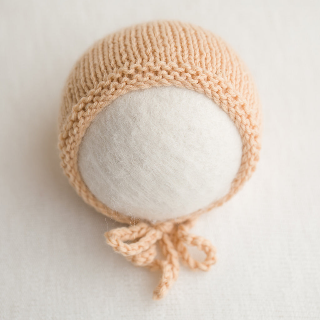 Newborn Knitted Bonnet - Biscuit