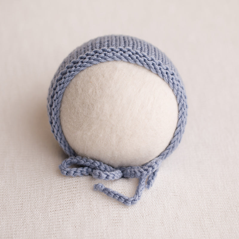 Newborn Knitted Bonnet - Blue Fog
