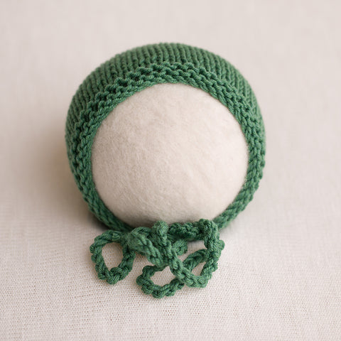Newborn Knitted Bonnet - Forrest Green 11