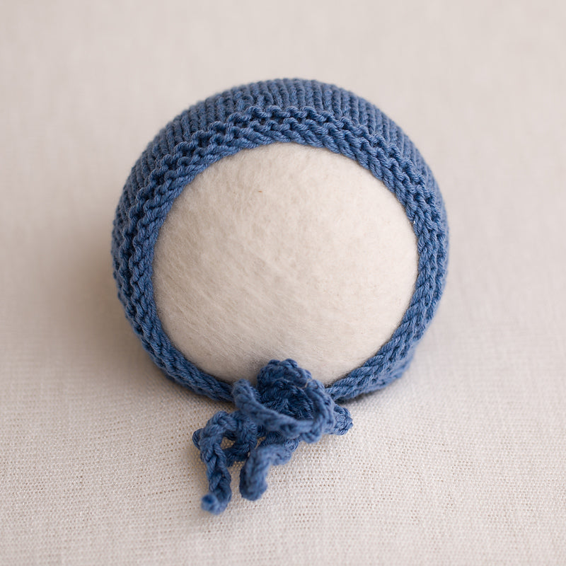 Newborn Knitted Bonnet - Jeans Blue 16