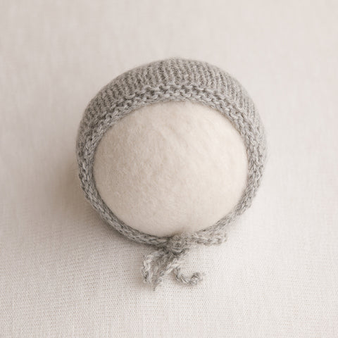 Newborn Knitted Bonnet - Light Grey Pearl Mix