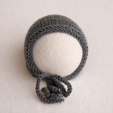Newborn Knitted Bonnet - Med Grey 04