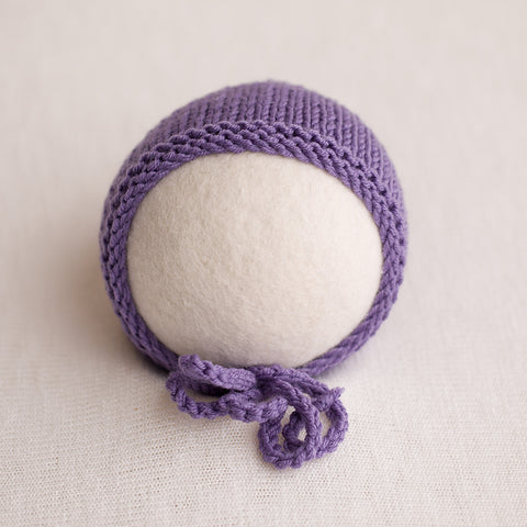 Newborn Knitted Bonnet - Medium Purple 22