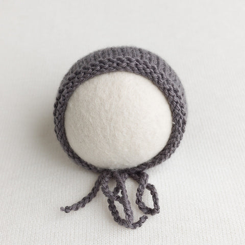 Newborn Plain Knit Bonnet: Pewter 0663
