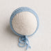 Newborn Fabric Wrap - Ayden - Mid Blue + Newborn Fabric Backdrop - Ayden Sueded Jersey - Mid Blue + Newborn Plain Knit Bonnet: Skinny Dip 0824