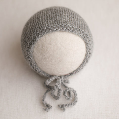 Newborn Prop Knitted Bonnet- Light Grey