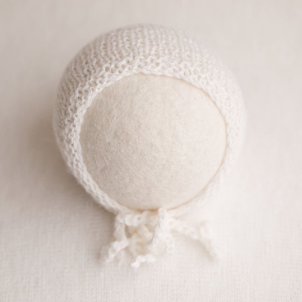 Newborn Prop Knitted Bonnet- White