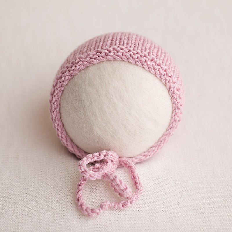 Newborn Knitted Bonnet - Powder Pink 05