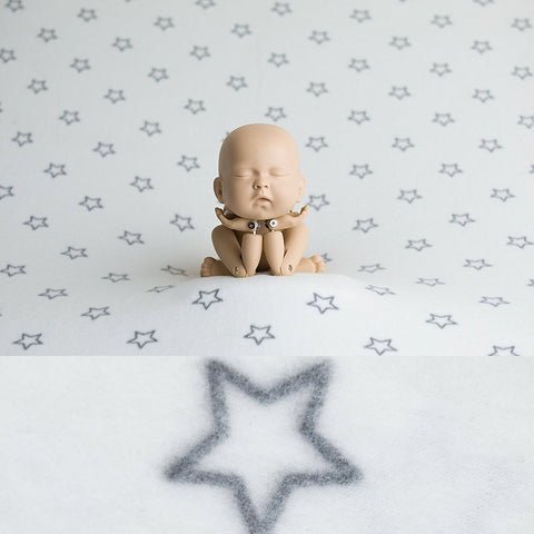 Newborn Fabric Backdrop, Wrap And Bonnet Set -  Stars - White