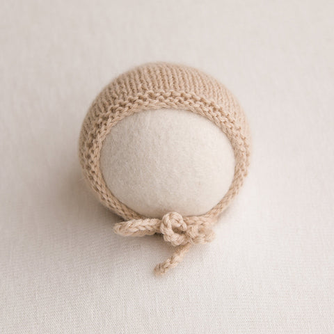 Newborn Knitted Bonnet - Sand