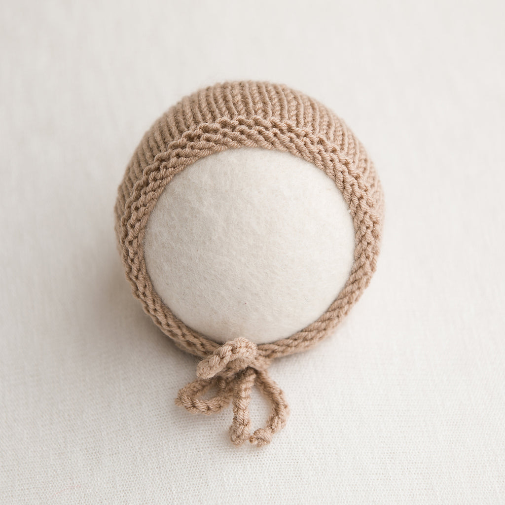 Newborn Knitted Bonnet - Toasted Almond